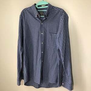 J McLaughlin mens L blue check modern fit long sleeve cotton button down shirt